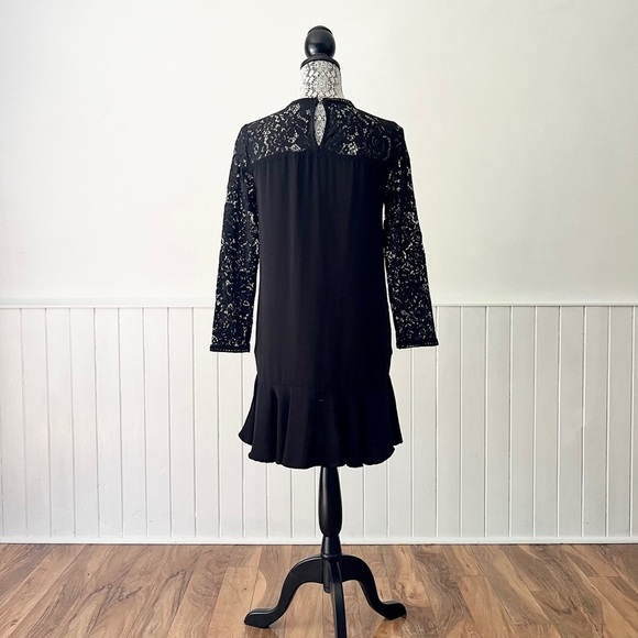 Zara Black Long Sleeve Lace Keyhole Back Mini Dress Size XS - Picture 6 of 15